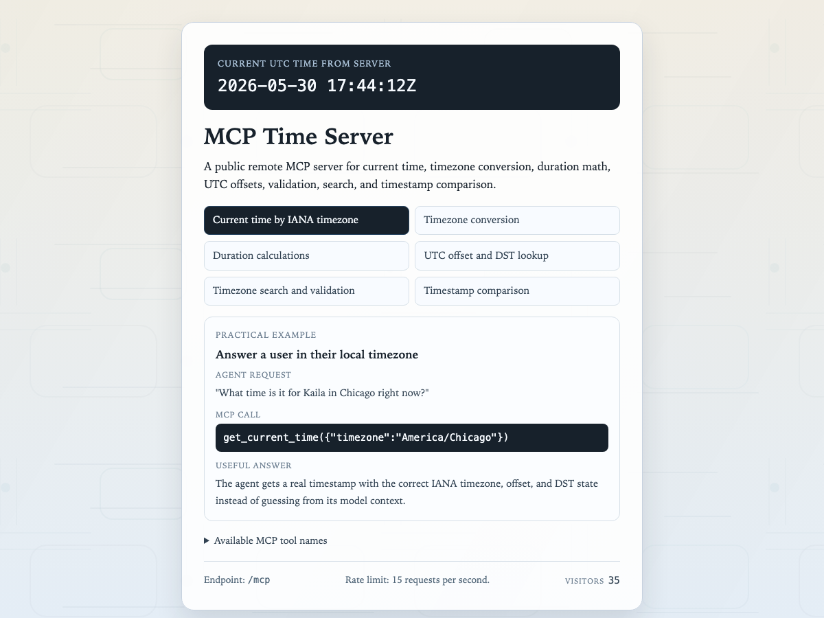 Remote MCP time server landing page